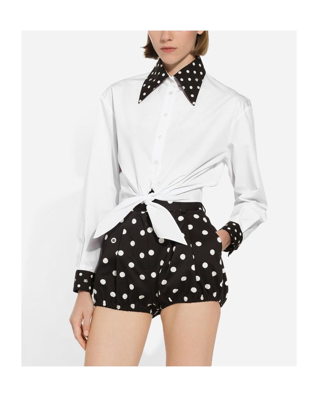 Dolce & Gabbana White Knot Detailed Cropped Poplin Shirt