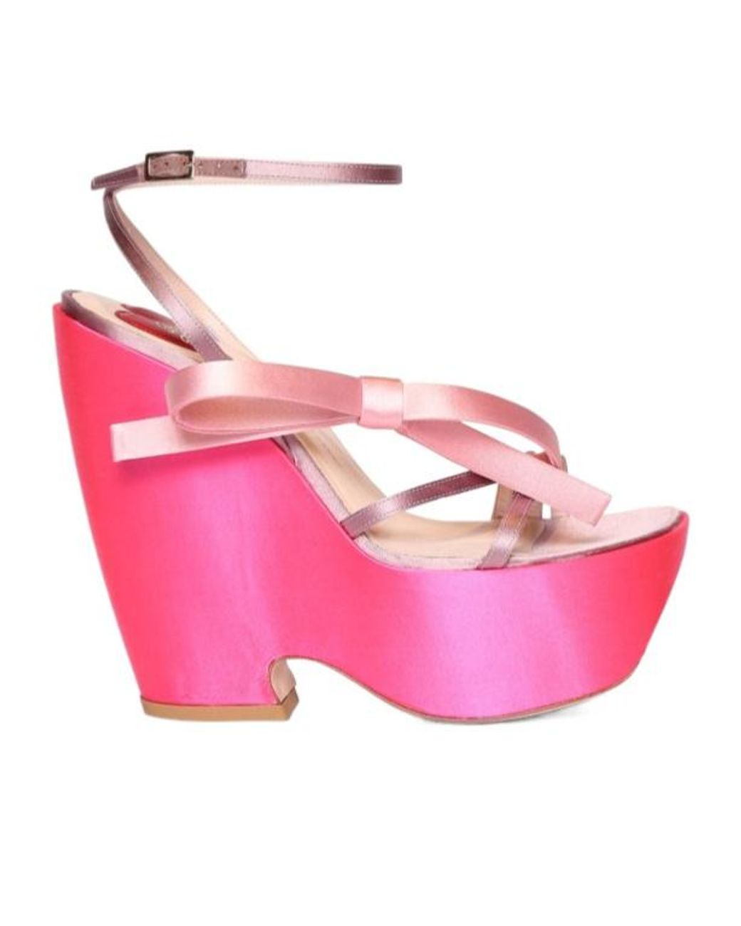 Roger Vivier Pink Choc Bow Satin Wedges