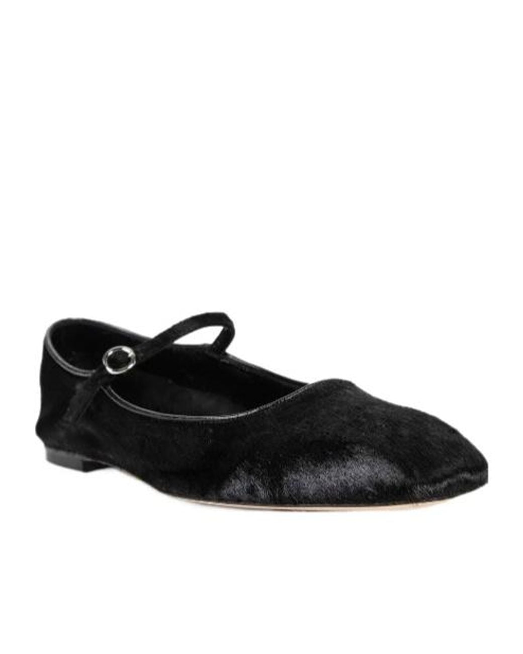 Aeyde Black Mary-Jane Pony Hair Strap Ballet Flats