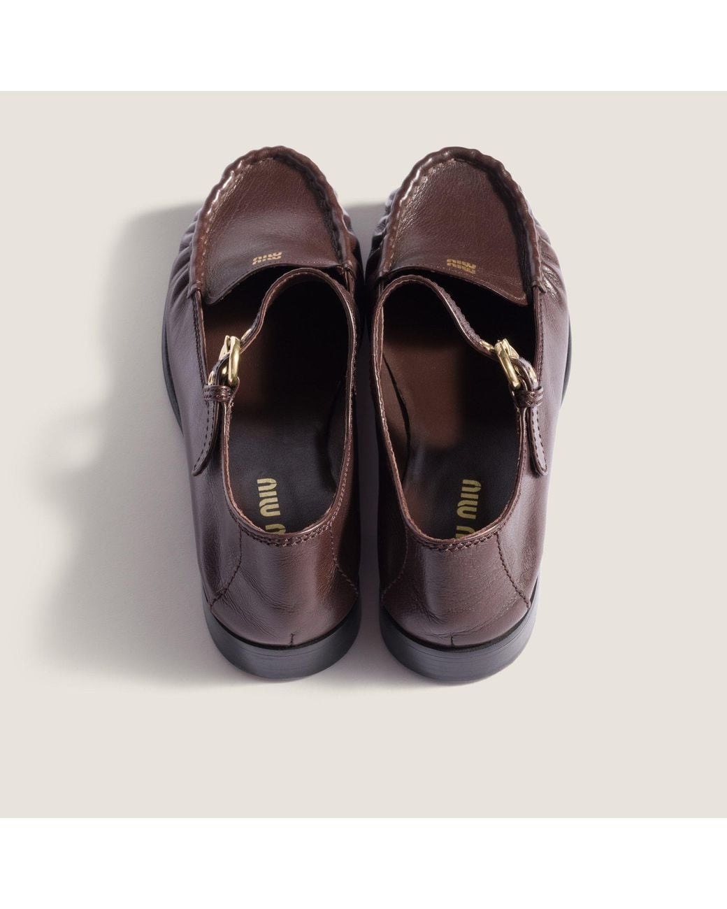 Miu Miu Brown Leather Loafers With Strap