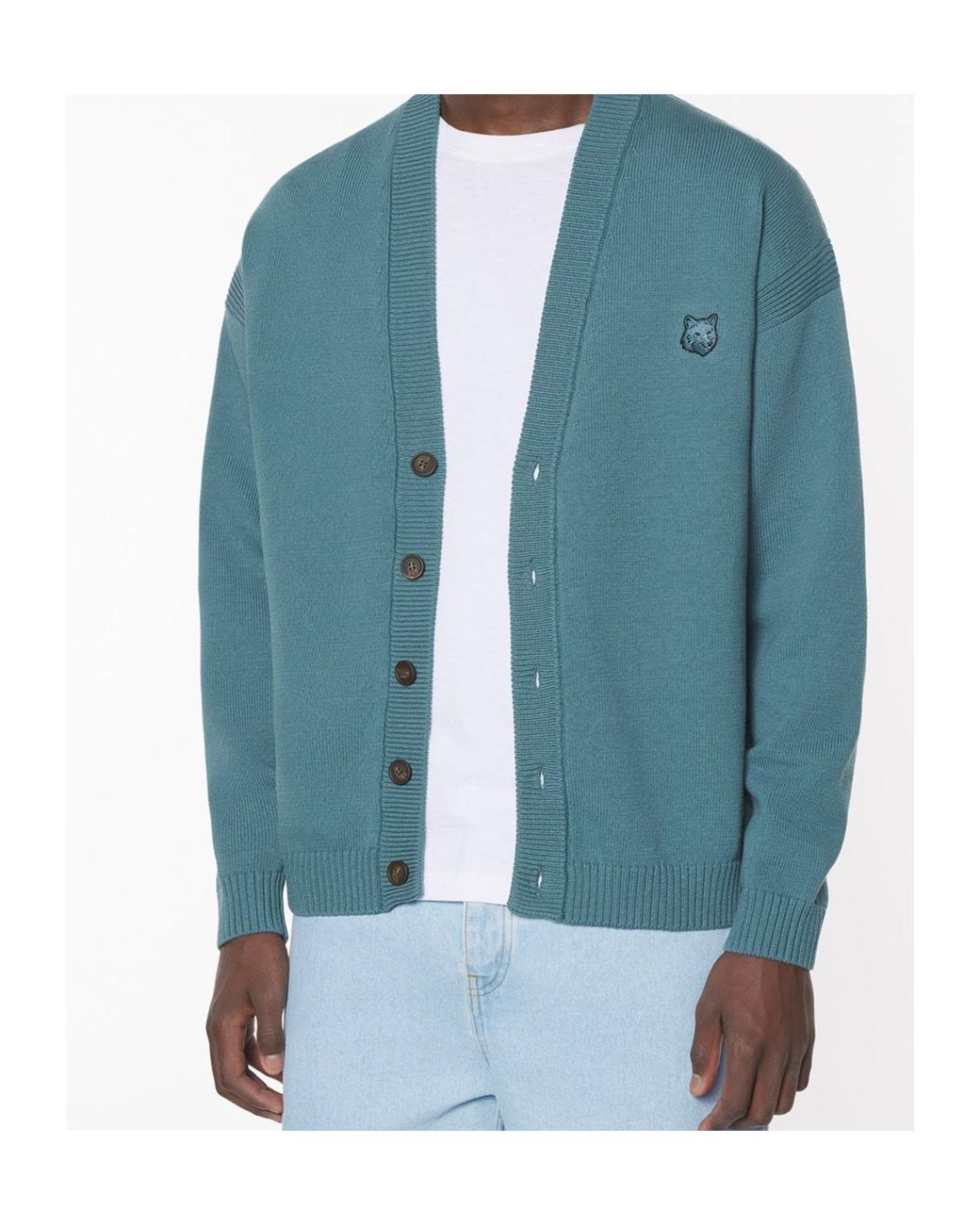 Maison Kitsuné Blue Bold Fox Head-Patch Cardigan for men