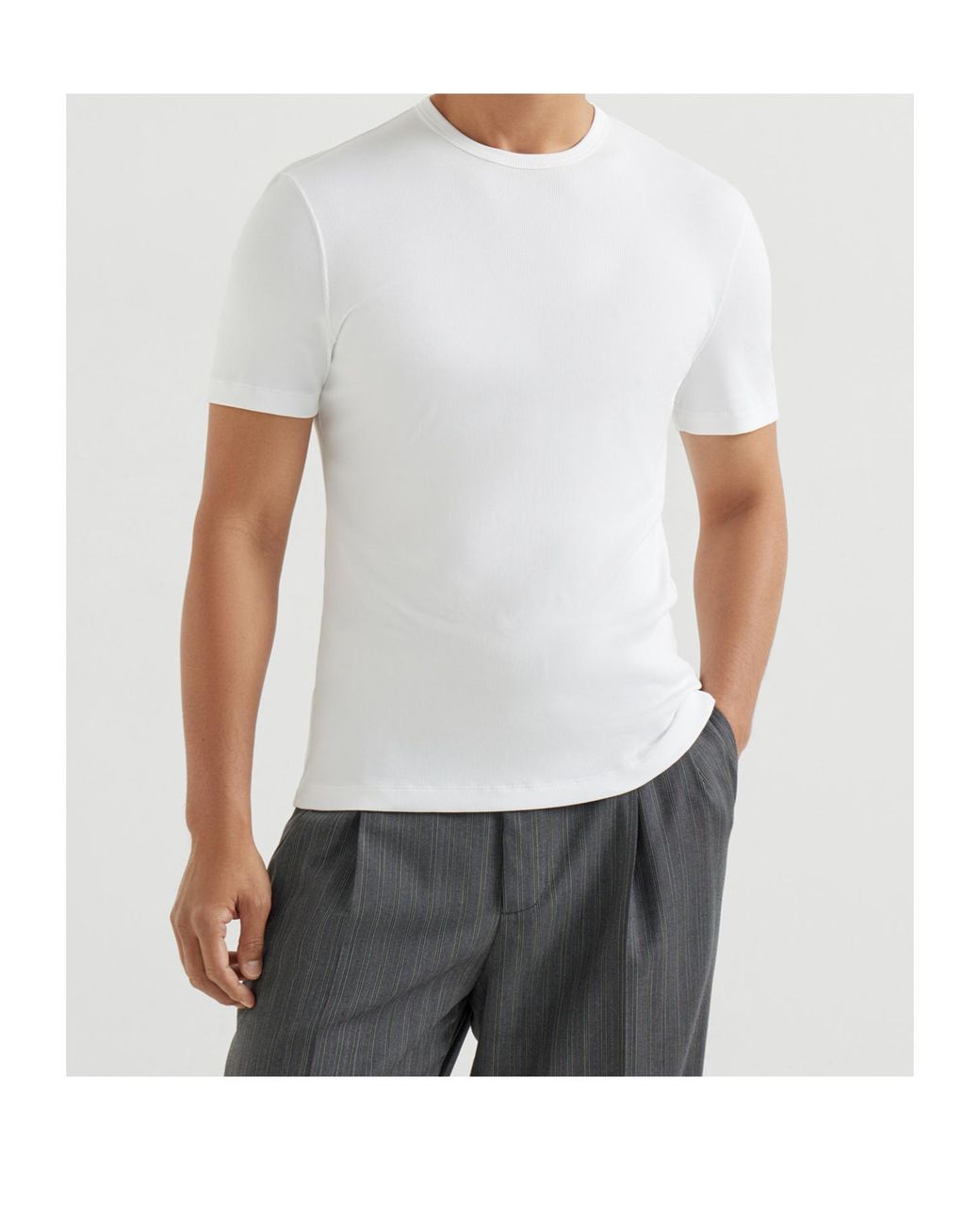 Brunello Cucinelli White Stretch Cotton And Modal Ribbed Jersey Crew Neck T-Shirt for men