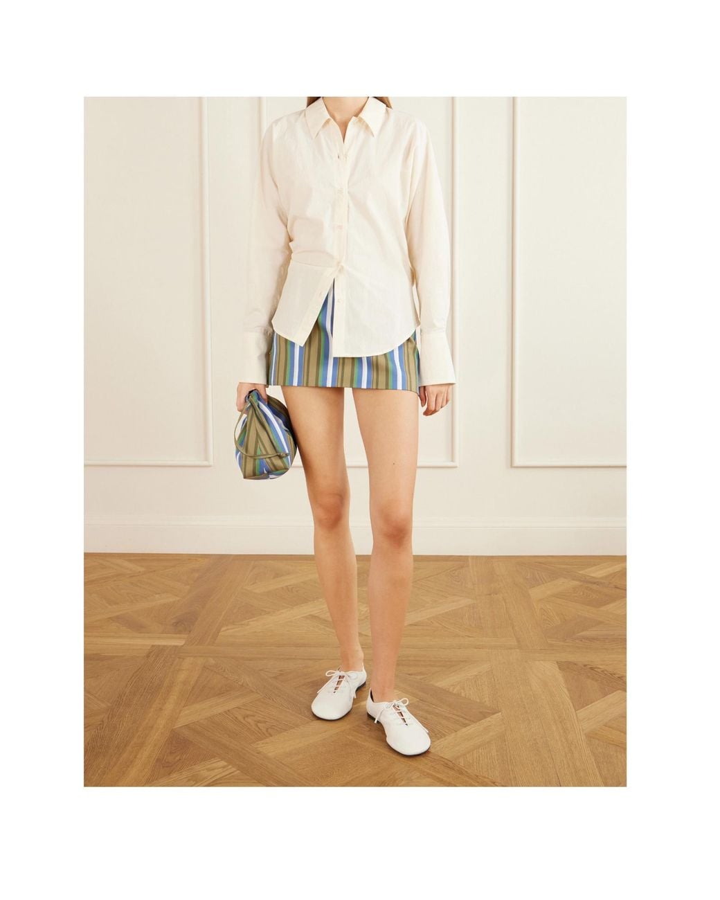 Frankie Shop Blue Hera Striped Cotton-Poplin Mini Skirt