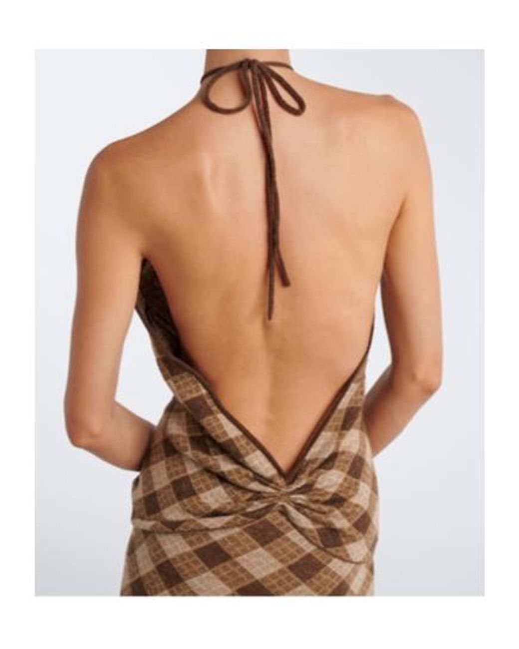AYA MUSE White Kae Scarf-Detail Plaid Halterneck Top
