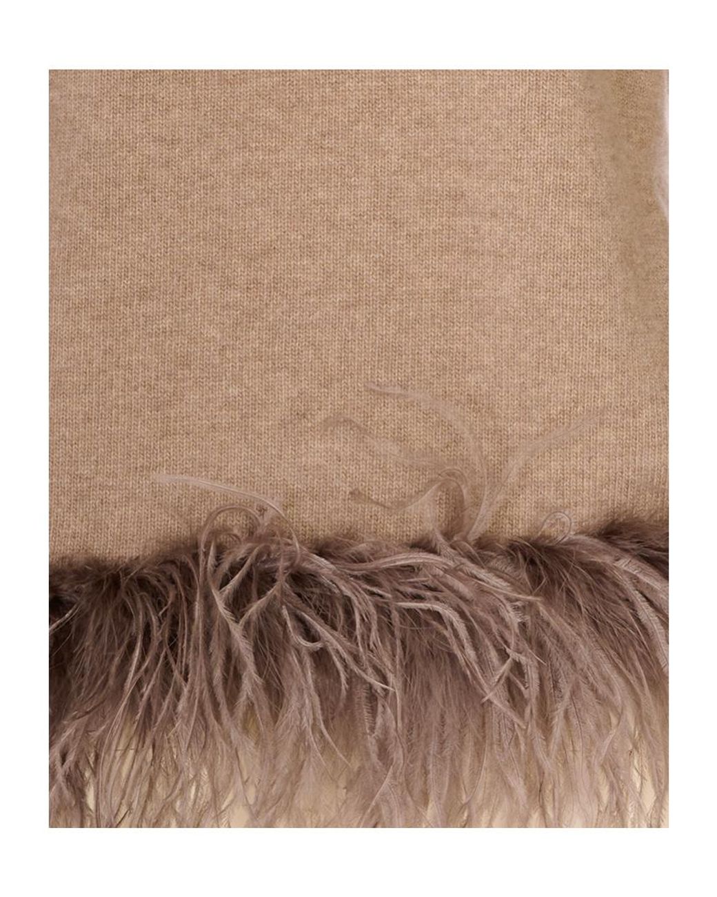 P.A.R.O.S.H. Brown Feather-Trim Tie-Waist Sweater