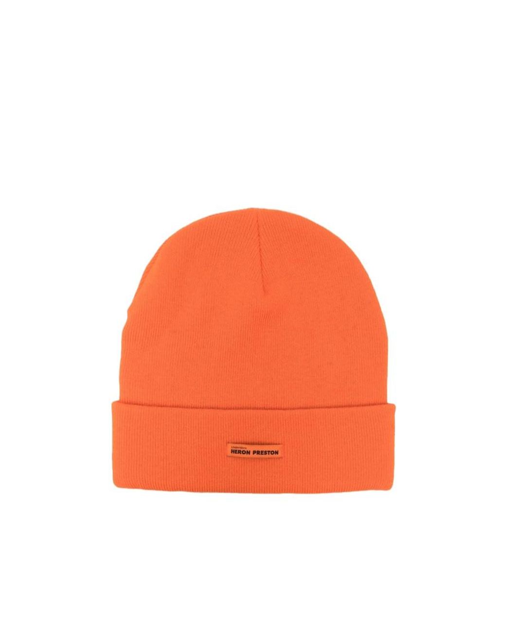 Heron Preston Orange Logo-Tag Ribbed-Knit Beanie for men
