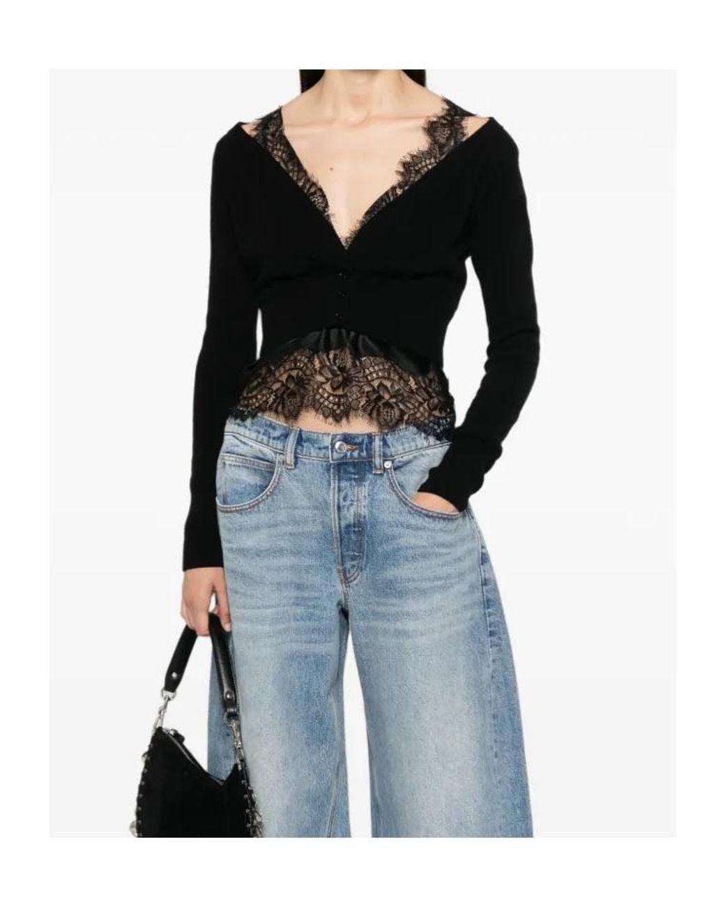 Ermanno Scervino Black Lace Trim Cropped Cardigan