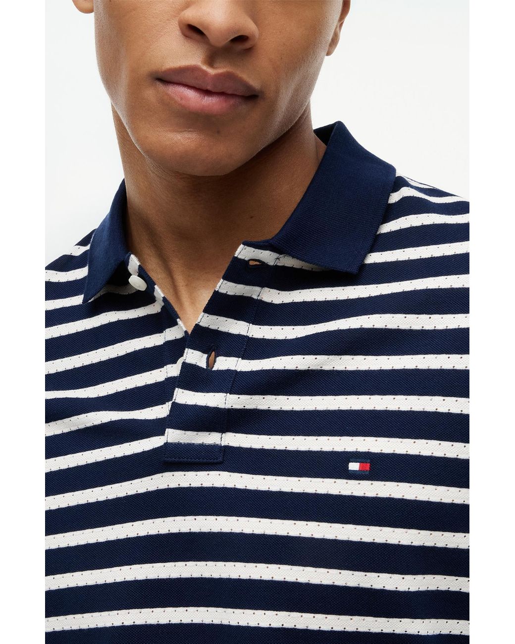 Tommy Hilfiger Blue Striped-Print Logo-Embroidered Polo Shirt for men