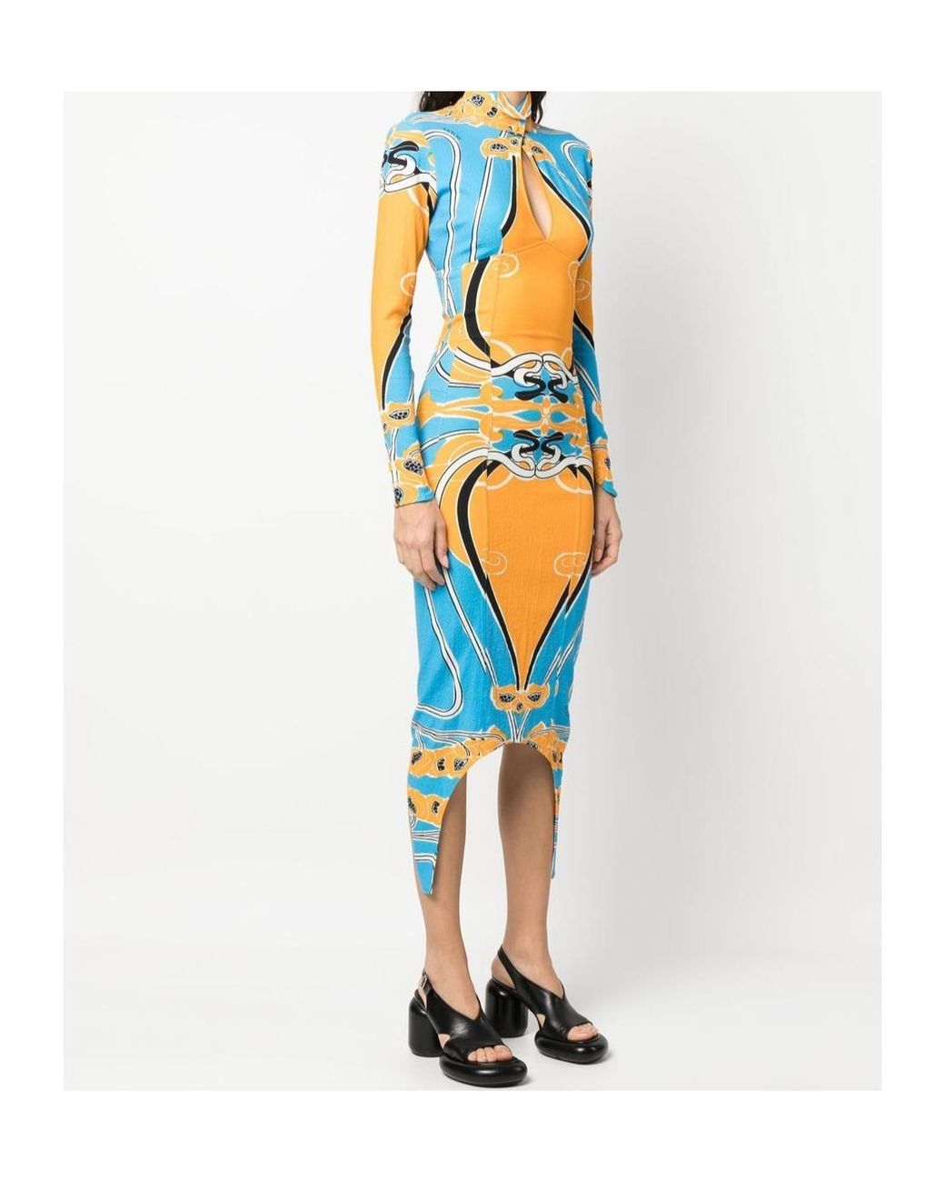 Patou Blue Cutout Printed Midi Dress
