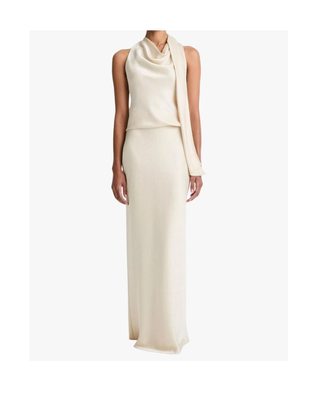Vince Natural Draped Scarf-Neck Sleeveless Top