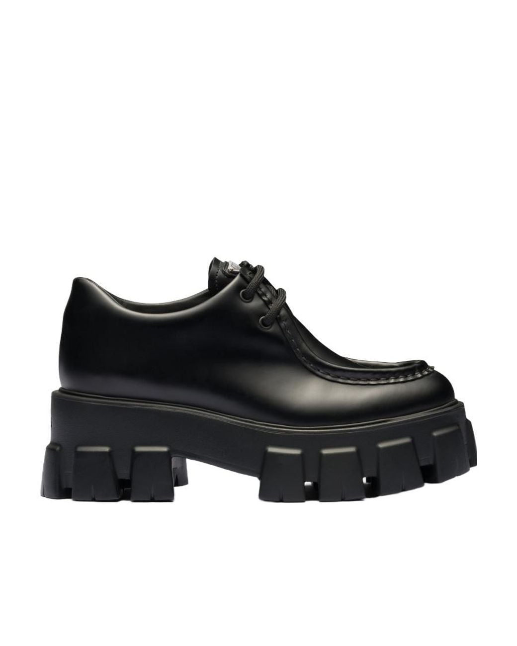 Prada Black Monolith Brushed Leather Lace-Up Shoes