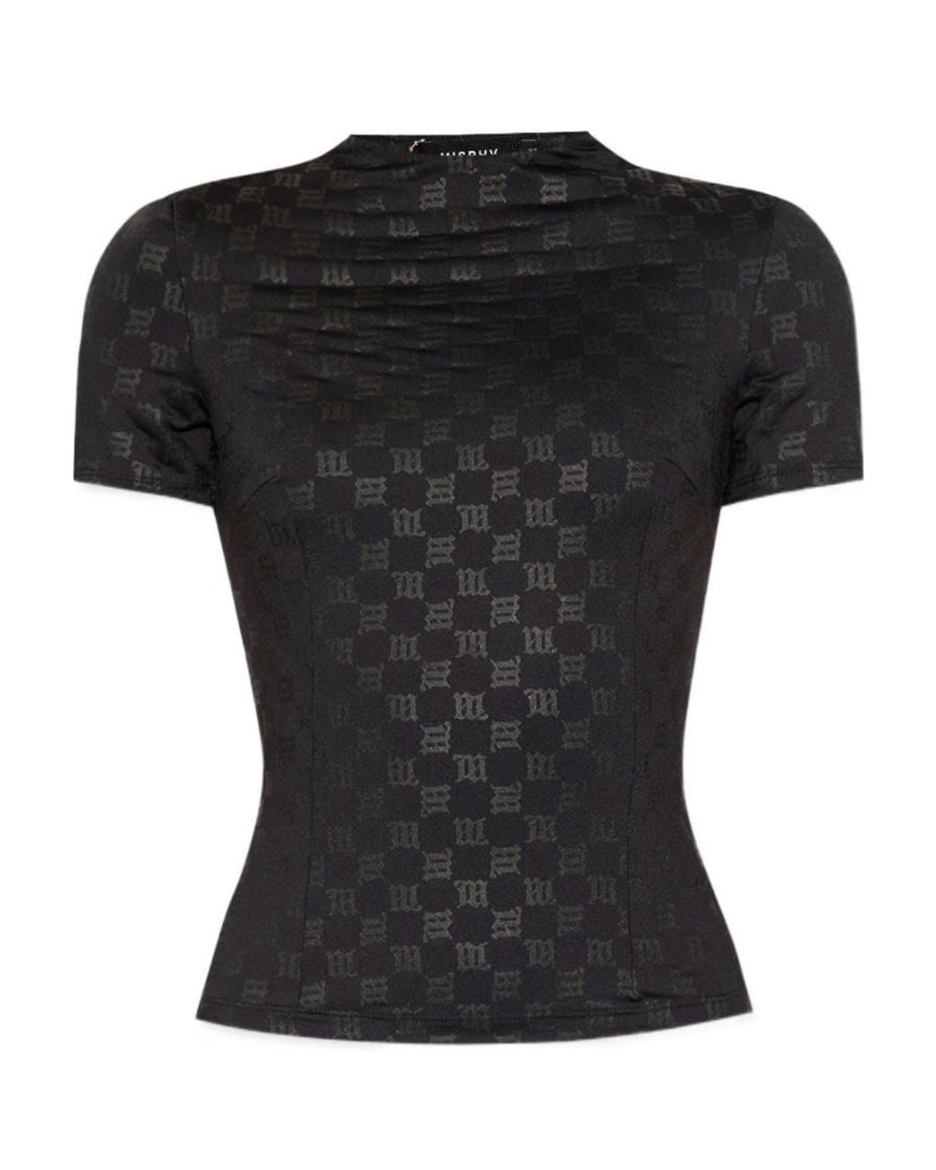 M I S B H V Black Monogram Mockneck T-Shirt