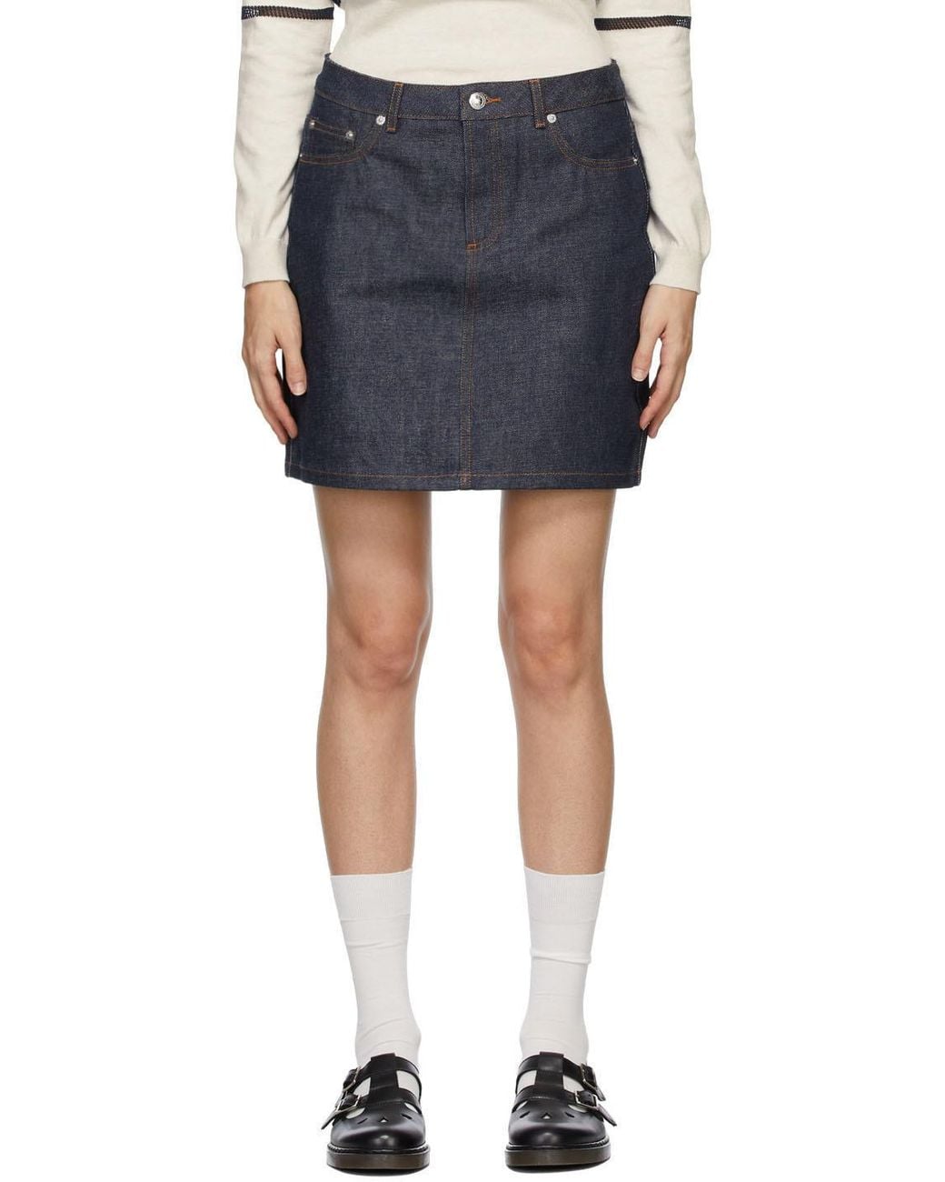 A.P.C. Blue High Waist Mini Denim Skirt