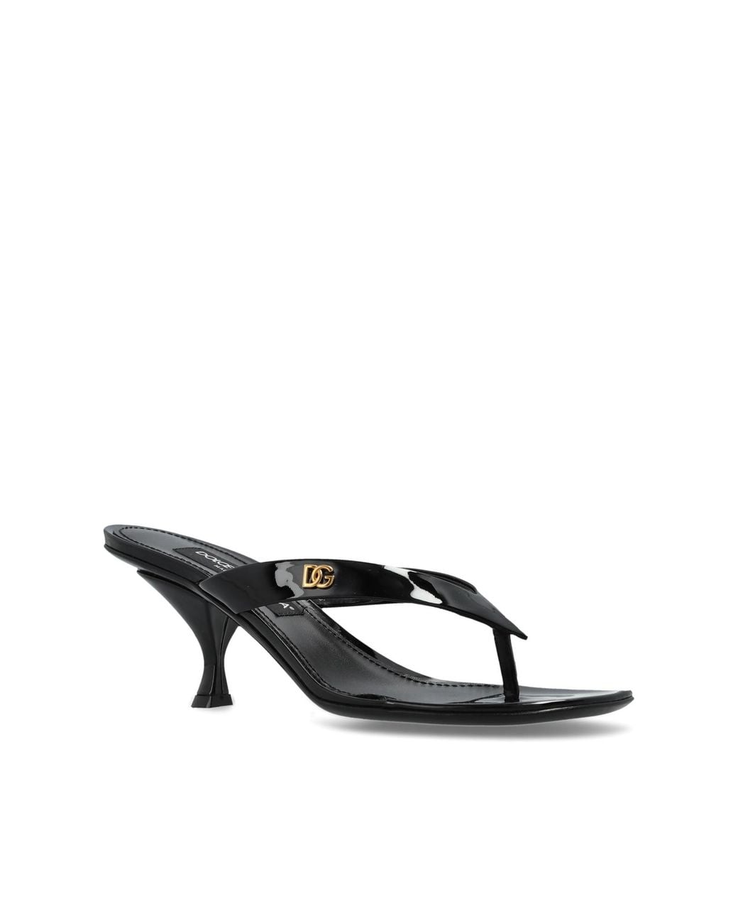 Dolce & Gabbana Black Logo Thong Heeled Sandals