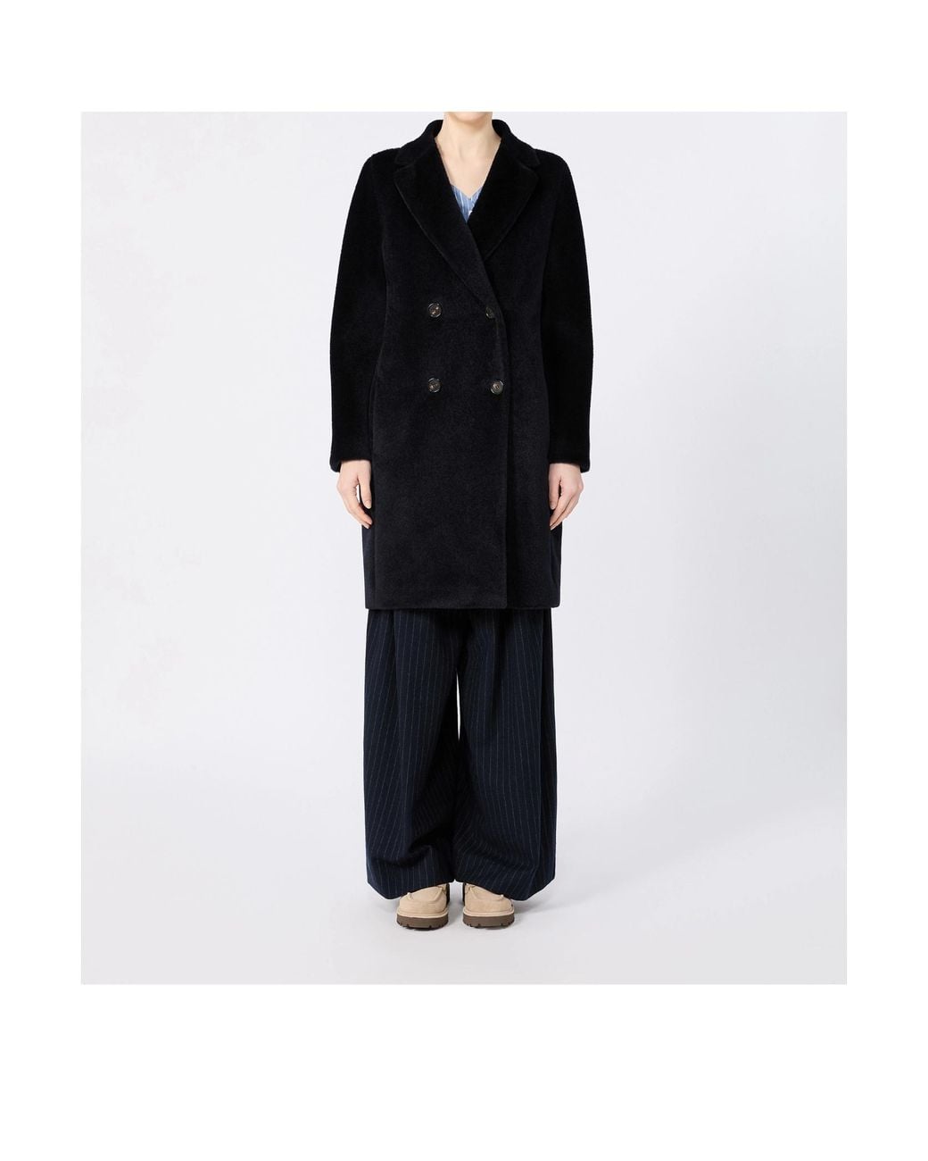 Max Mara Black 'S Roseto Double-Breasted Straight Hem Coat