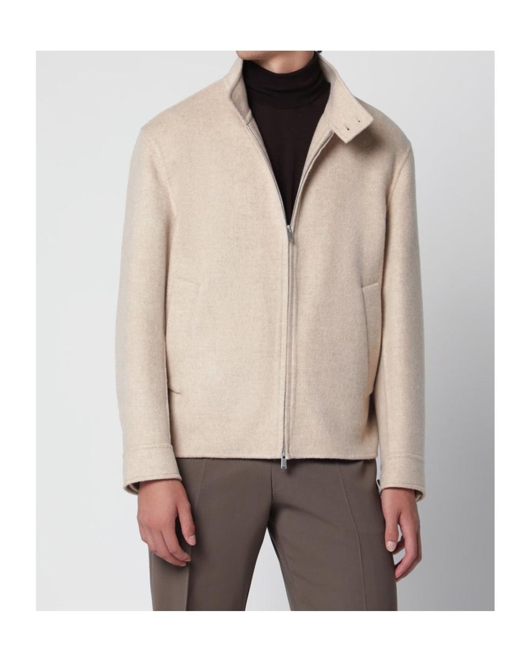 Lardini Brown High-Neck Zip-Up Jacket for men