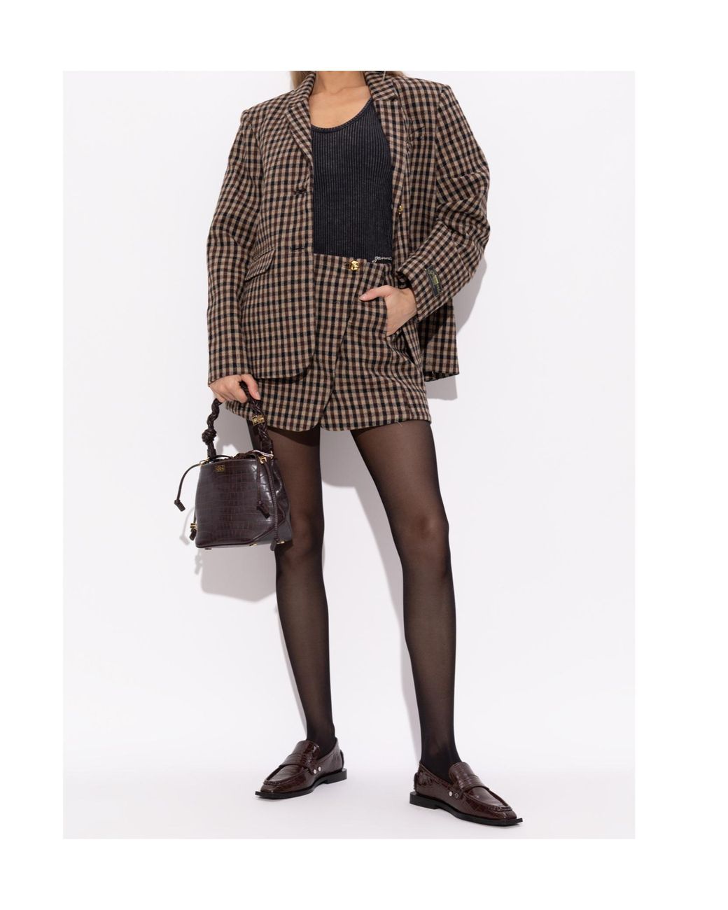 Ganni Brown Embossed Studded Loafers