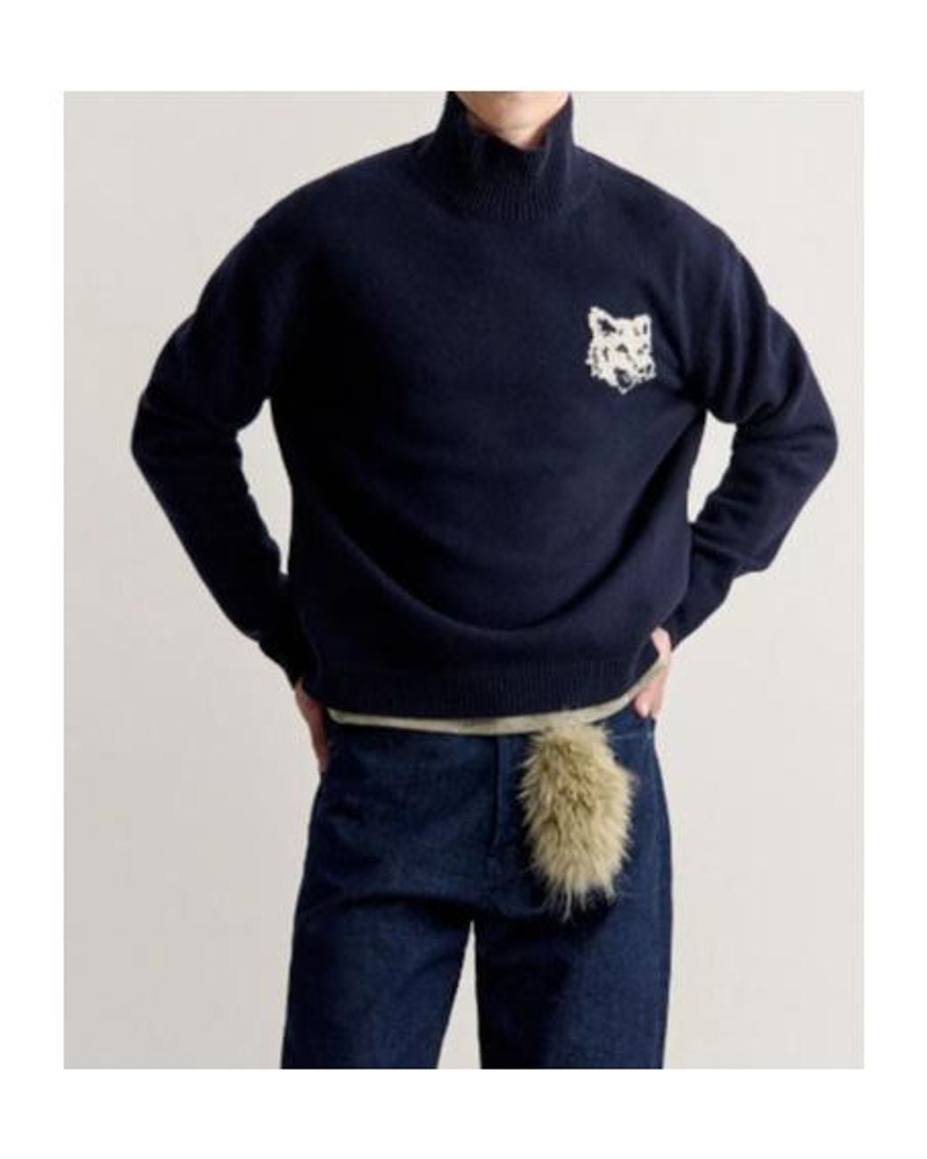 Maison Kitsuné Blue Maison Kitsuné Fox Head Intarsia-Knit Turtleneck Jumper for men
