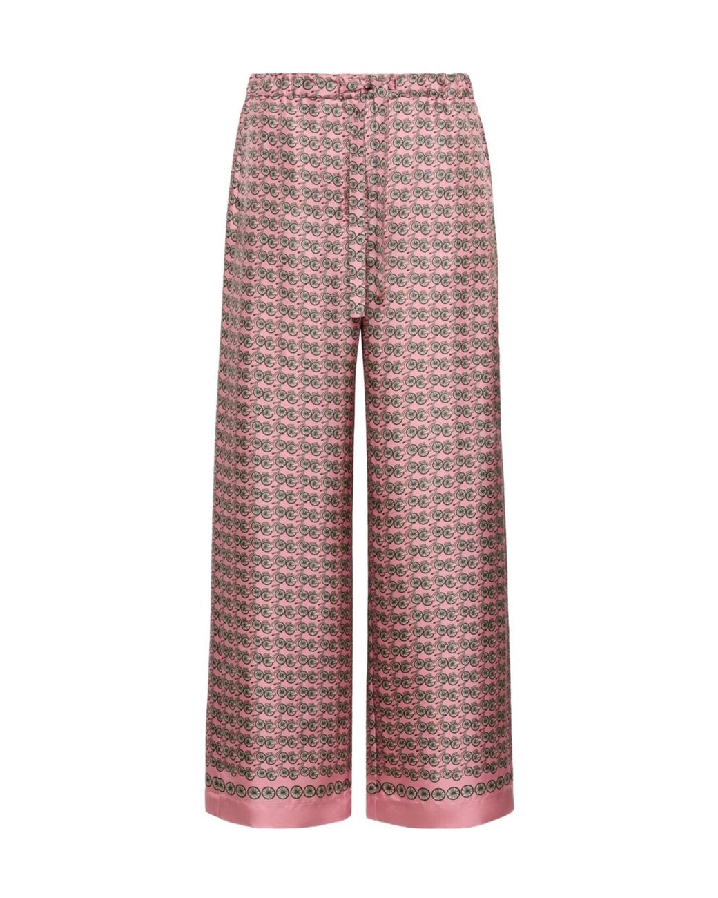 Max Mara Red Silk Bicycle Print Wide-Leg Trousers