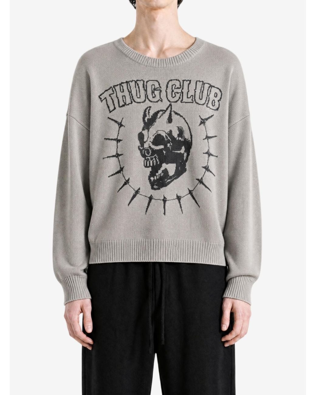 THUG CLUB Gray Logo-Lettering Sweater for men