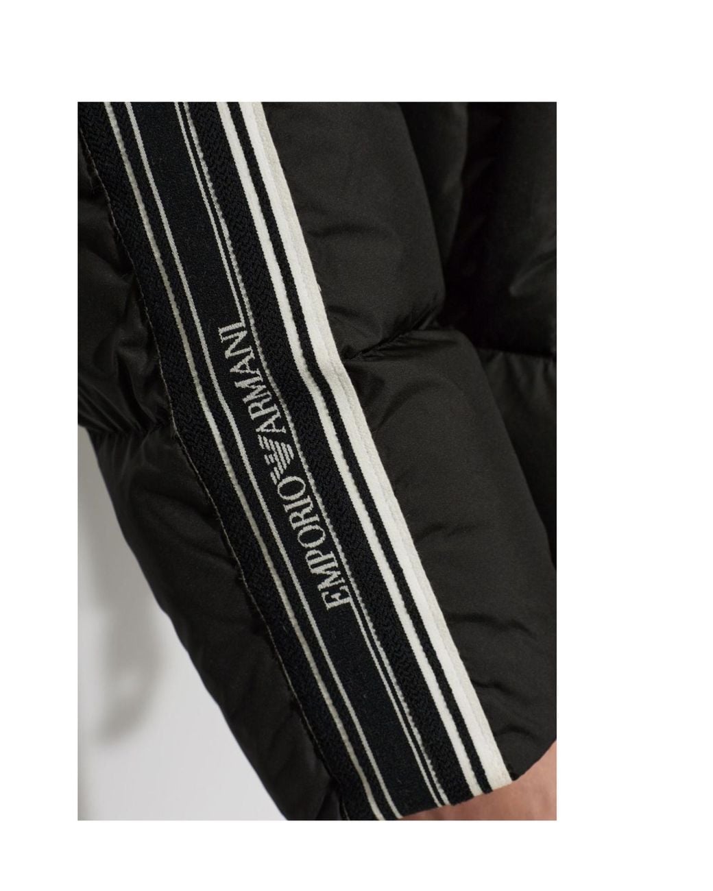 Emporio Armani Black Striped Hooded Down Jacket for men