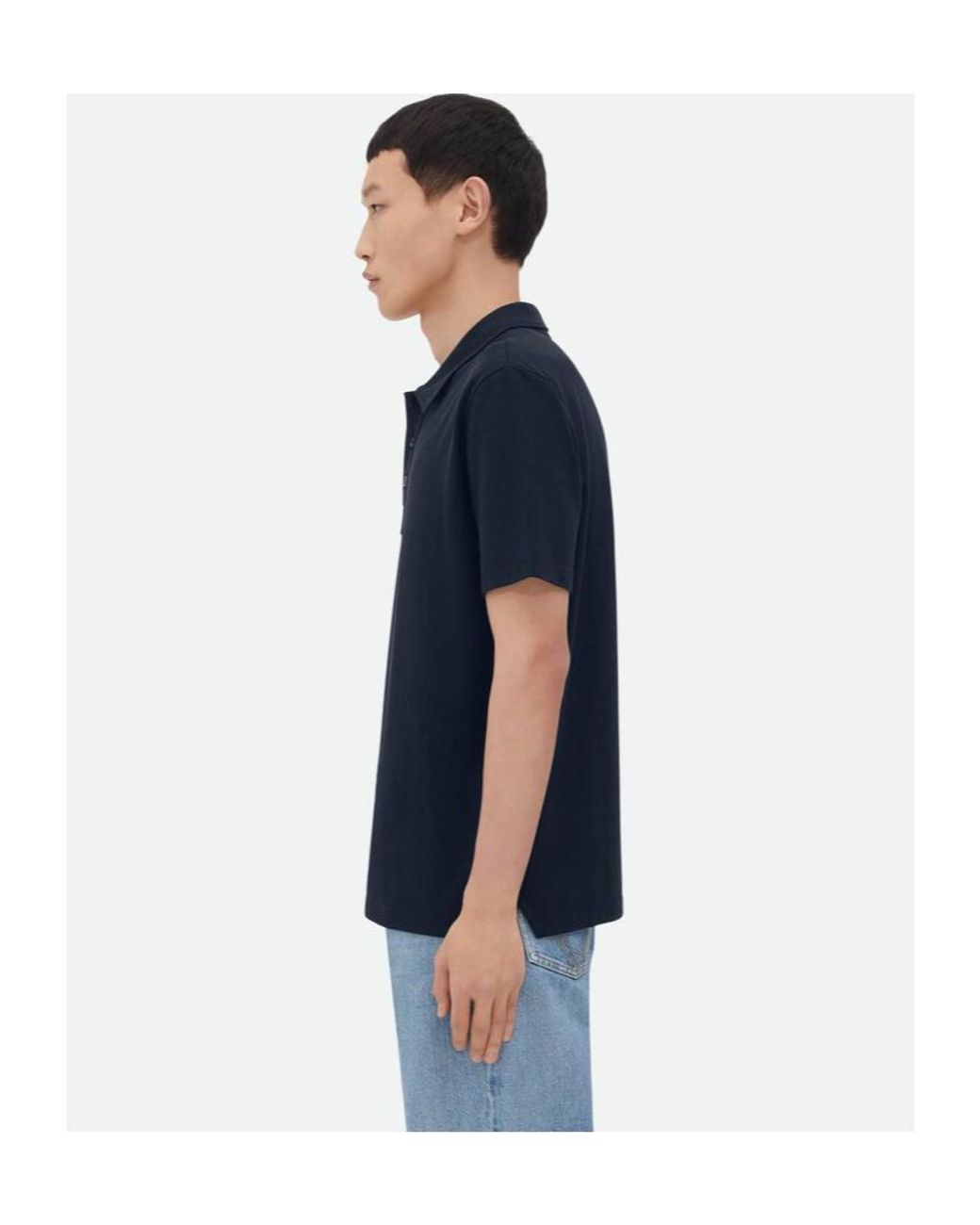 Bottega Veneta Blue Logo Embroidered Piquet Polo Shirt for men