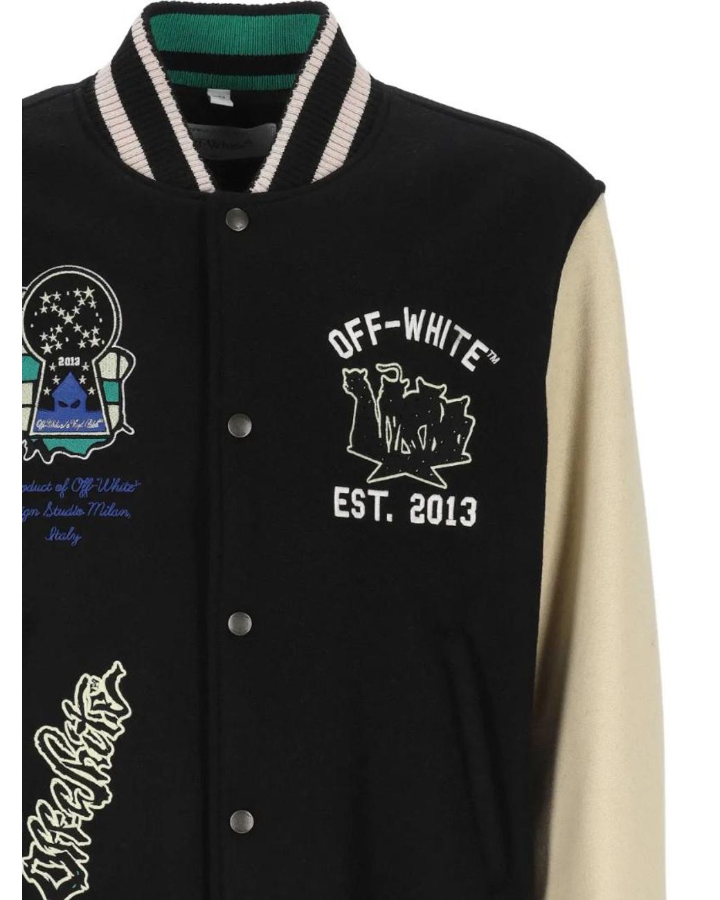 Off-White c/o Virgil Abloh Black Logo Patch Varsity Jacket for men