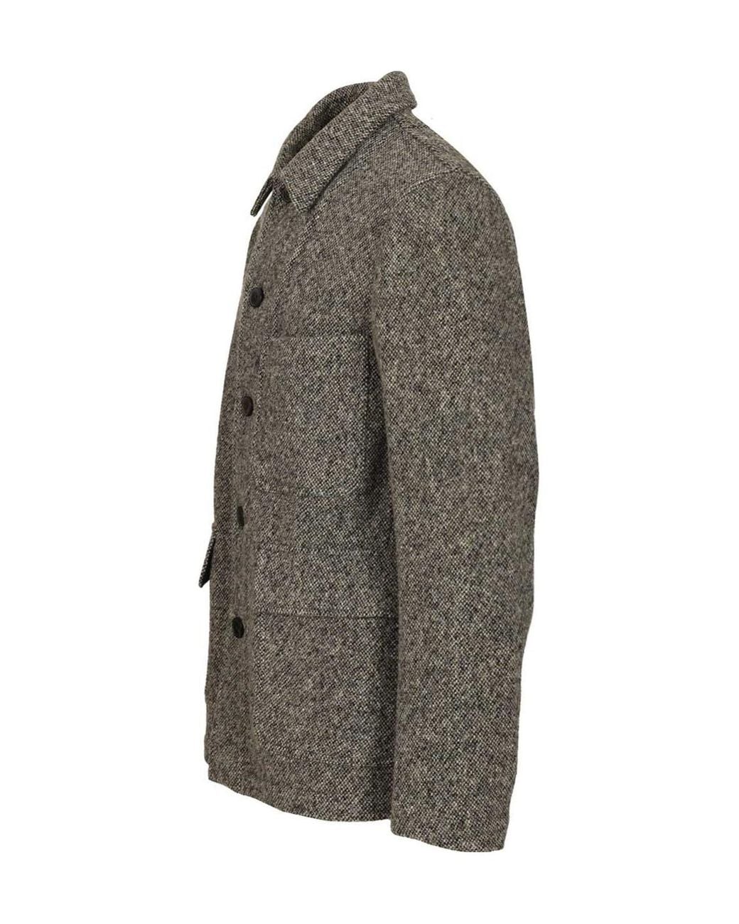 Dries Van Noten Gray Tweed Herringbone Patterned Coat for men