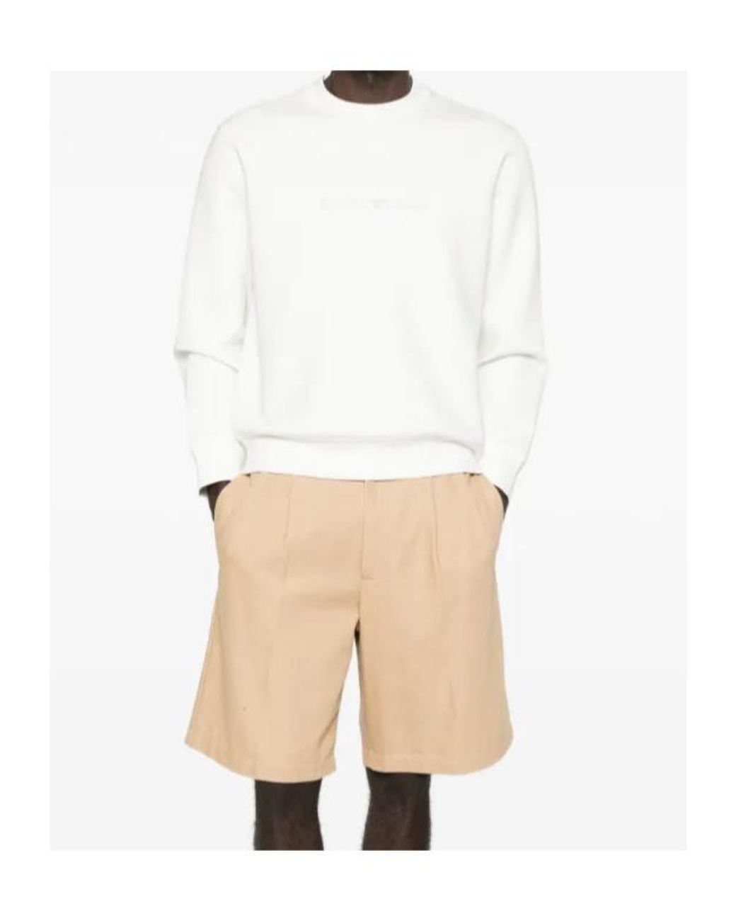 Emporio Armani White Logo Detailed Crewneck Sweatshirt for men