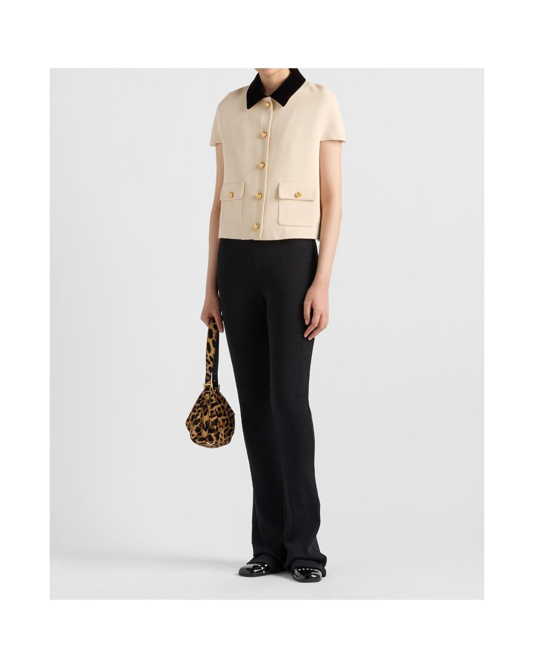 Prada Natural Sablé Compact Short-Sleeved Jacket