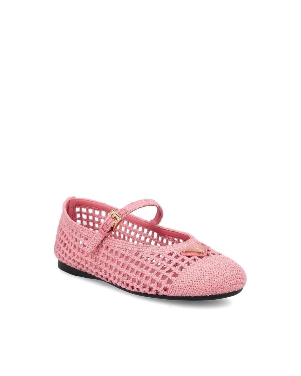 Prada Pink Triangle-Logo Crochet Ballerinas