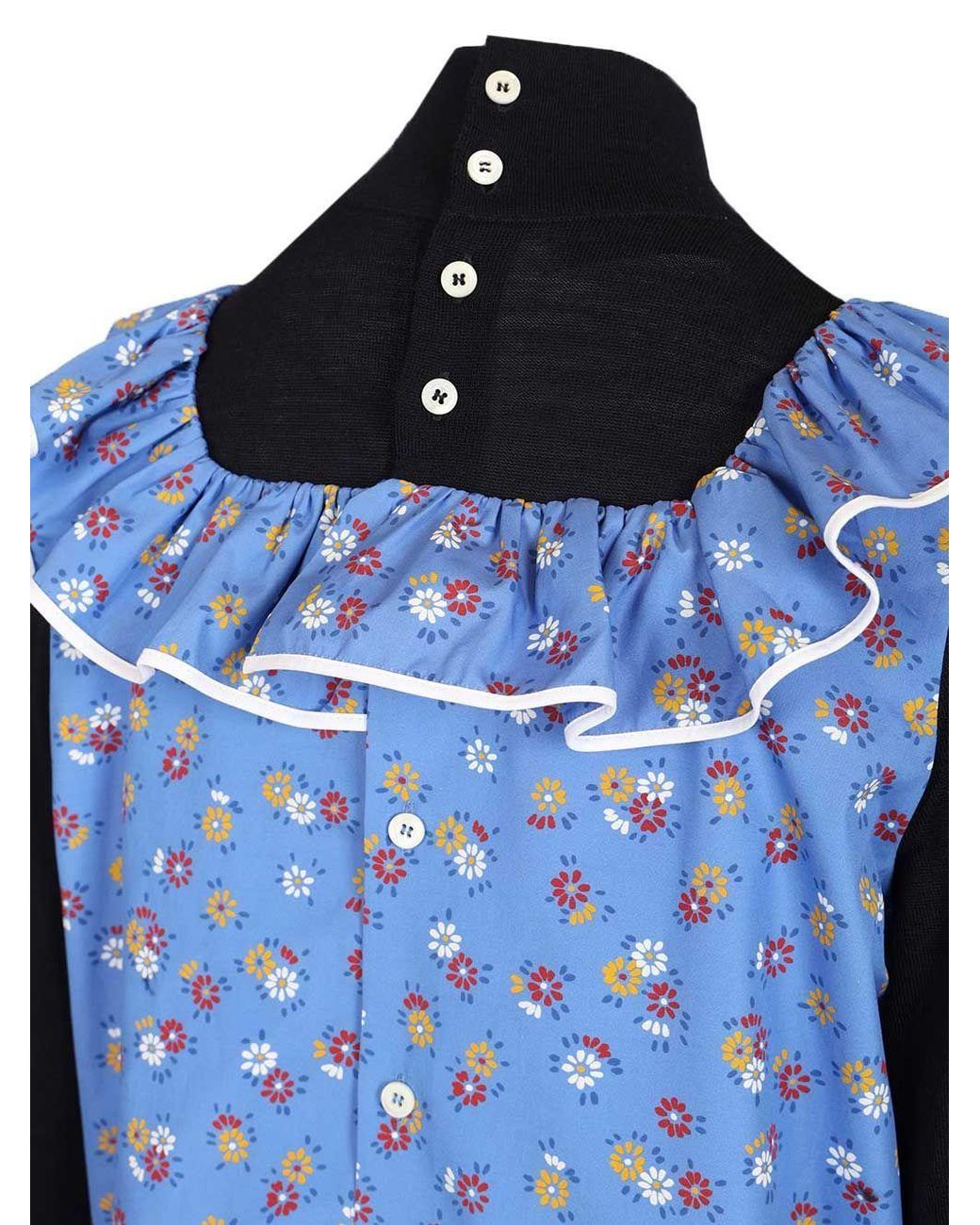 Miu Miu Blue Floral-Motif Popeline Top