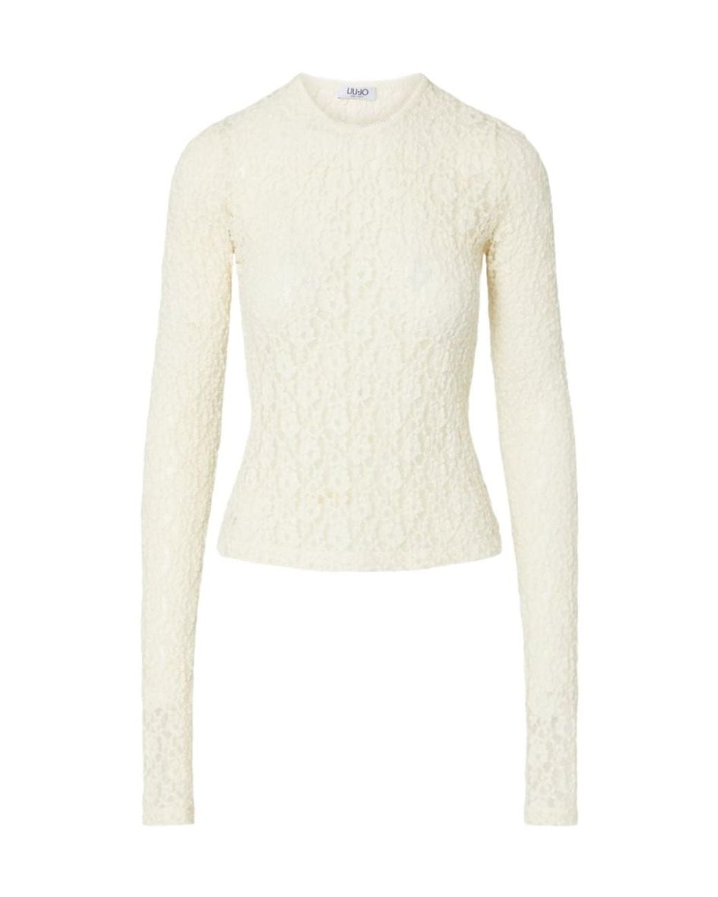 Liu Jo White Long Sleeved Crewneck Lace Top