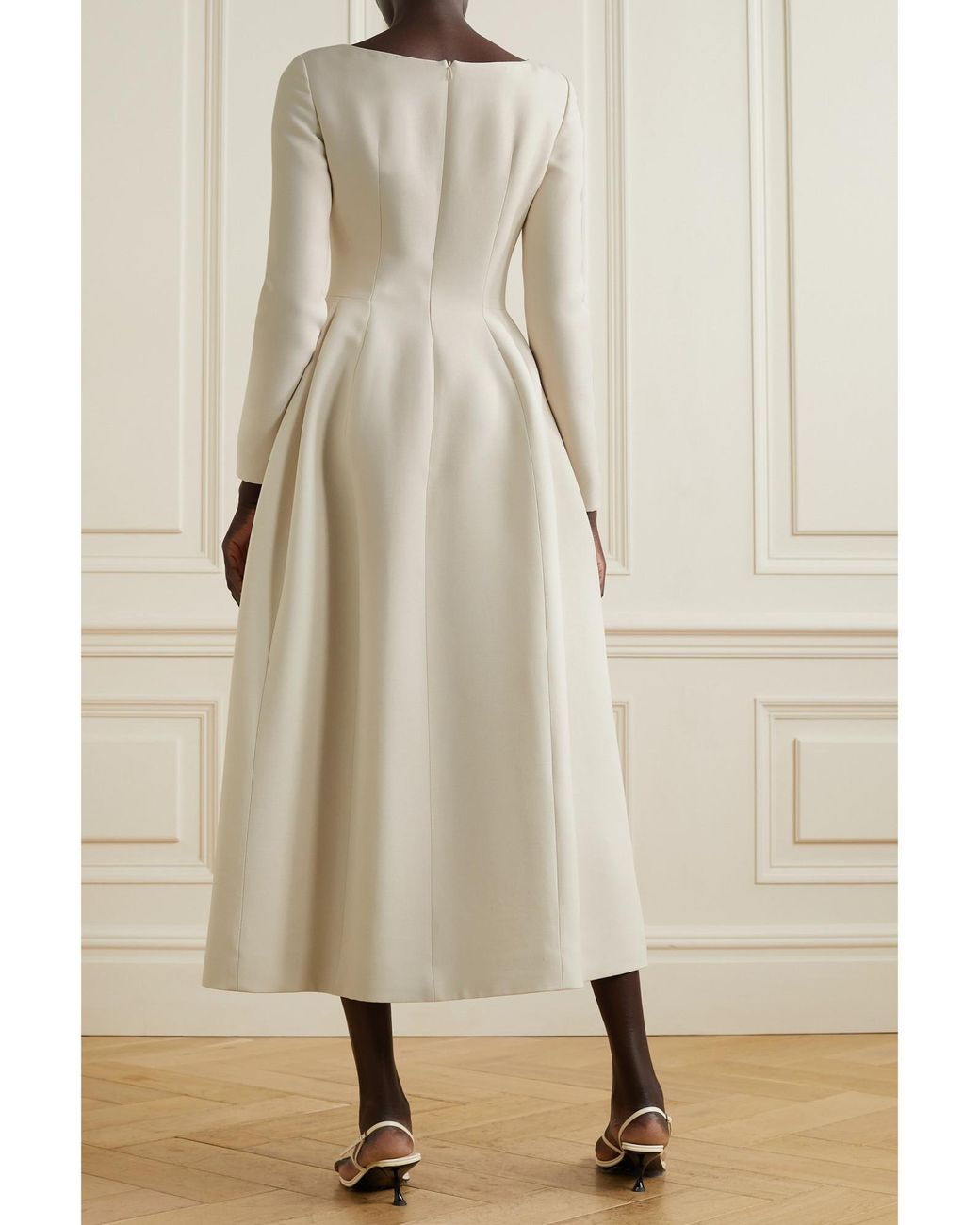 The Row White Logo Collar Wool Silk Blend Mid-Length Dress