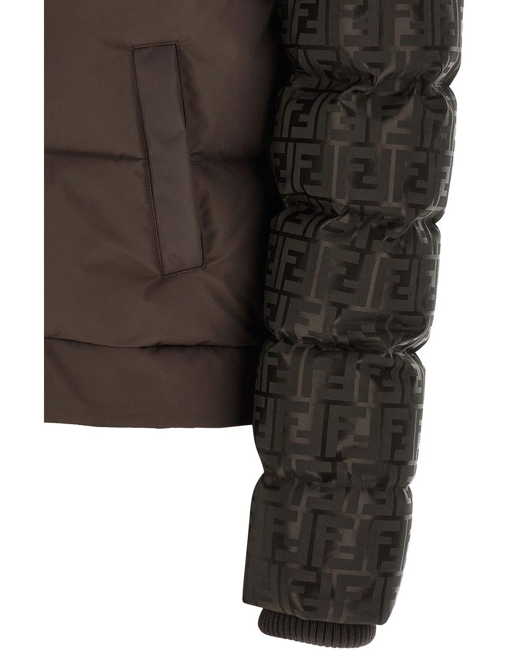 Fendi Brown Ff Jacquard Hooded Padded Jacket