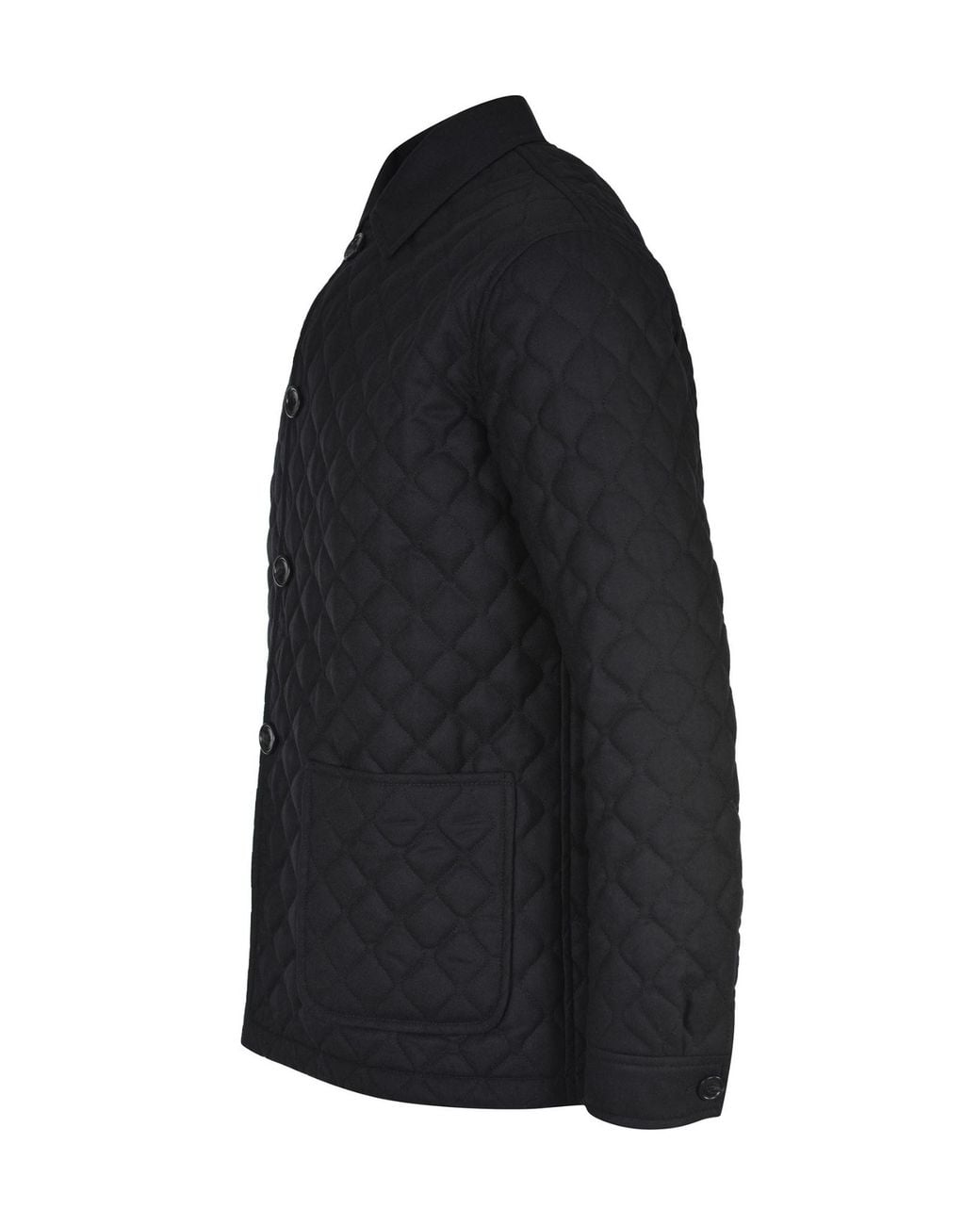 Tagliatore Black Quilted Shirt Collar Jacket for men