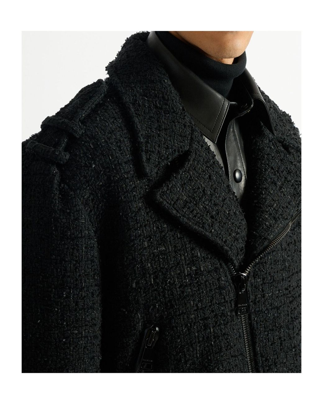 Balmain Black Tweed Biker Jacket for men