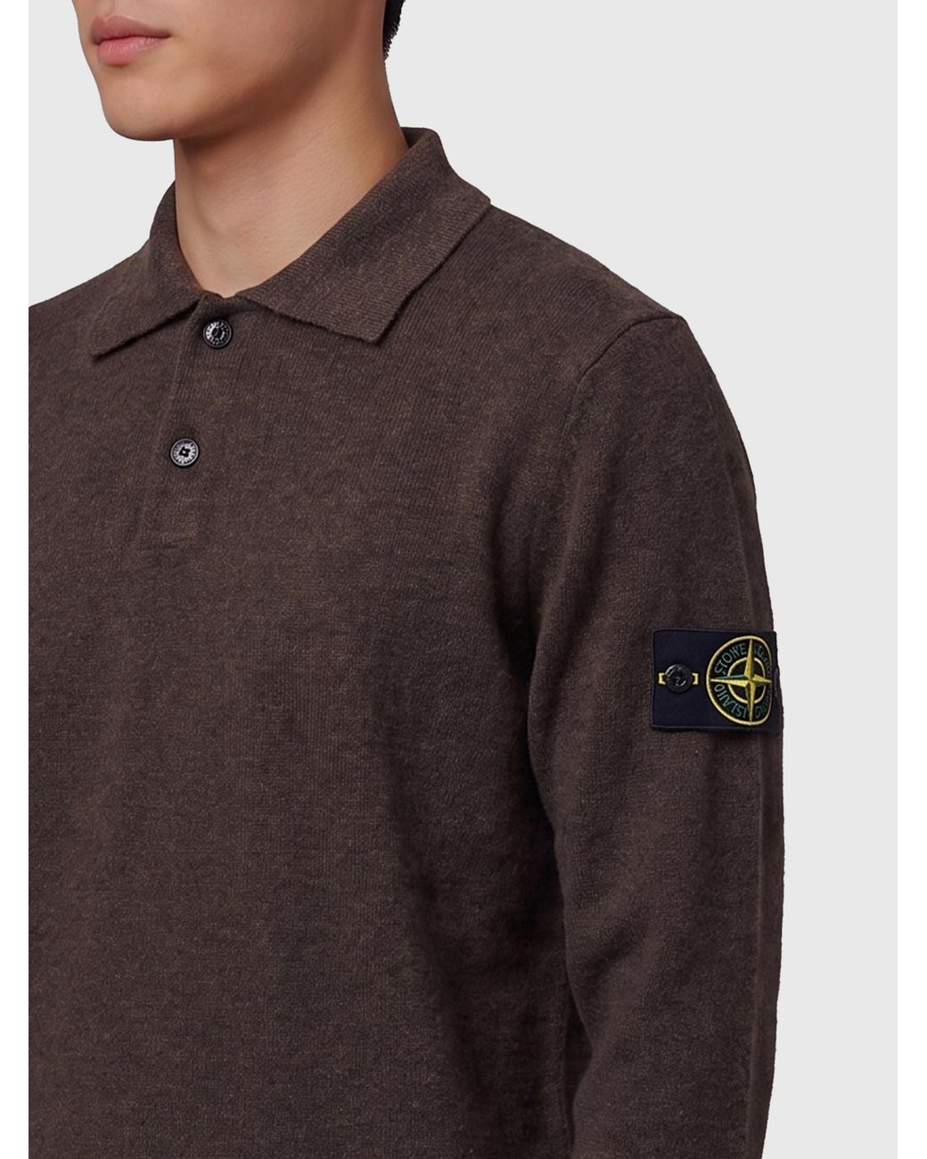 Stone Island Gray Buttoned Polo Knitted Sweater for men