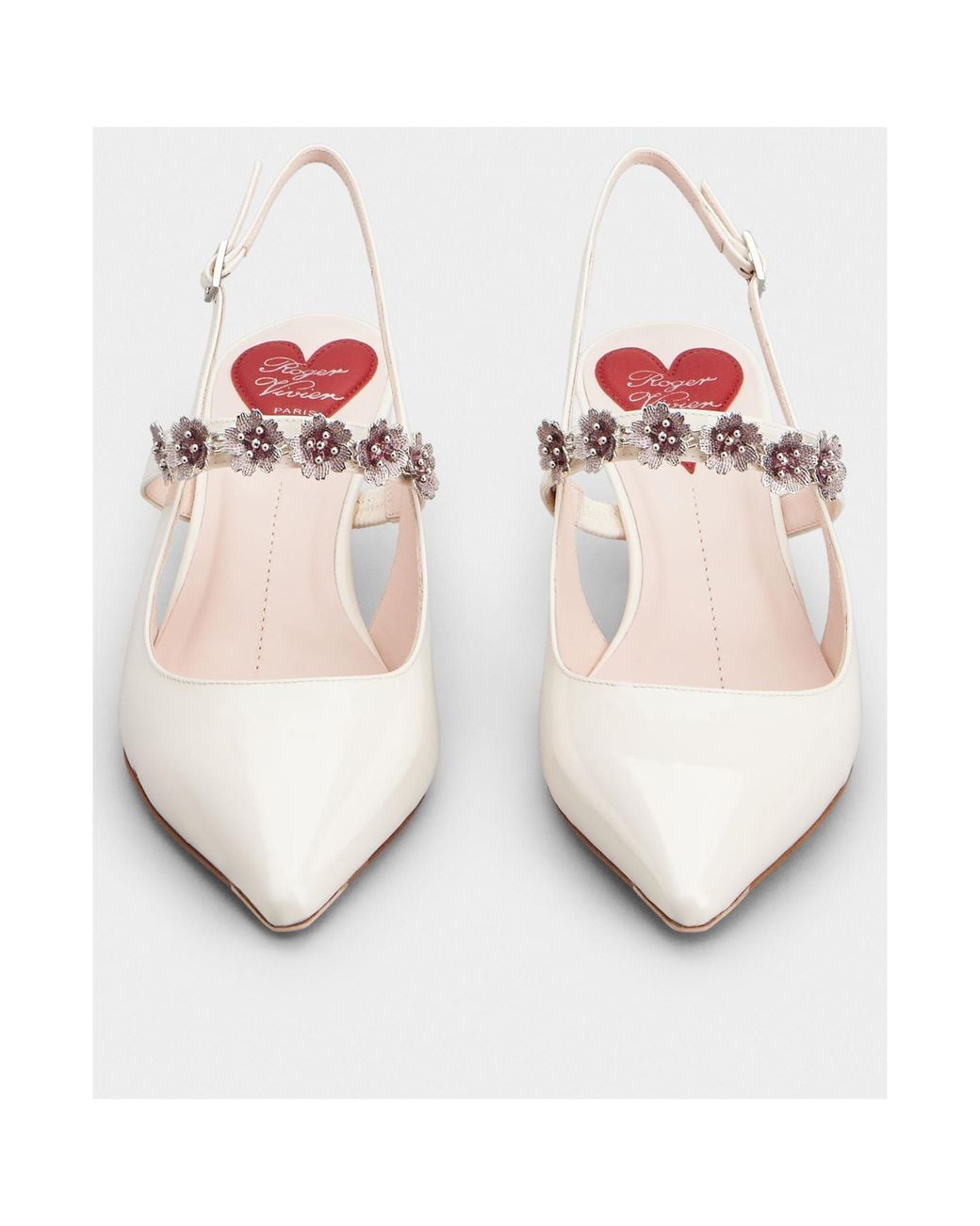 Roger Vivier White Virgule Flower Slingback Pumps
