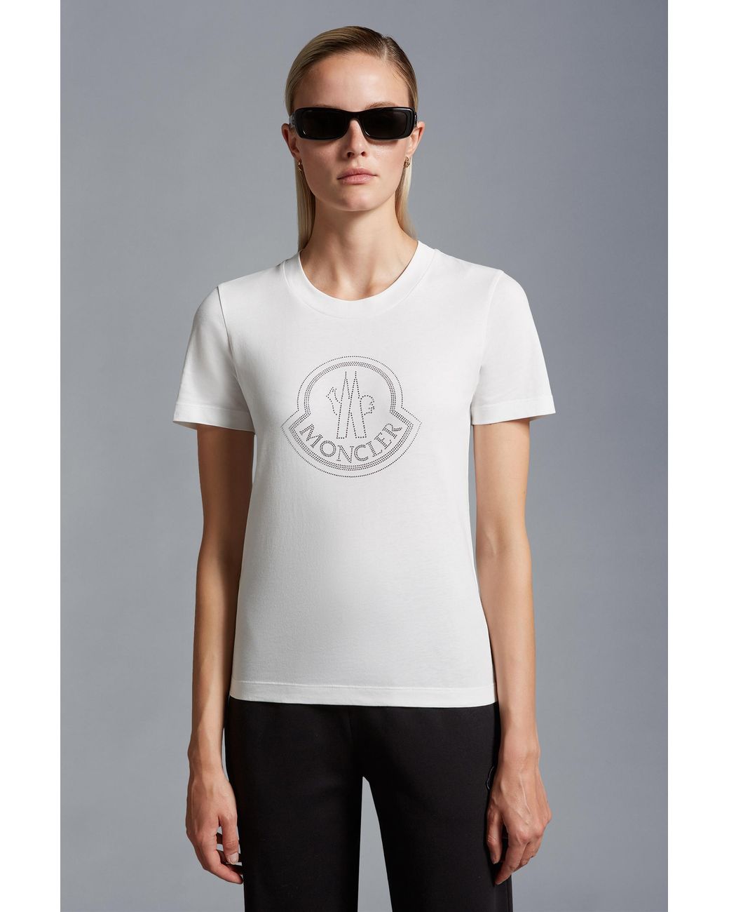 Moncler White Logo Embellished Crewneck T-Shirt
