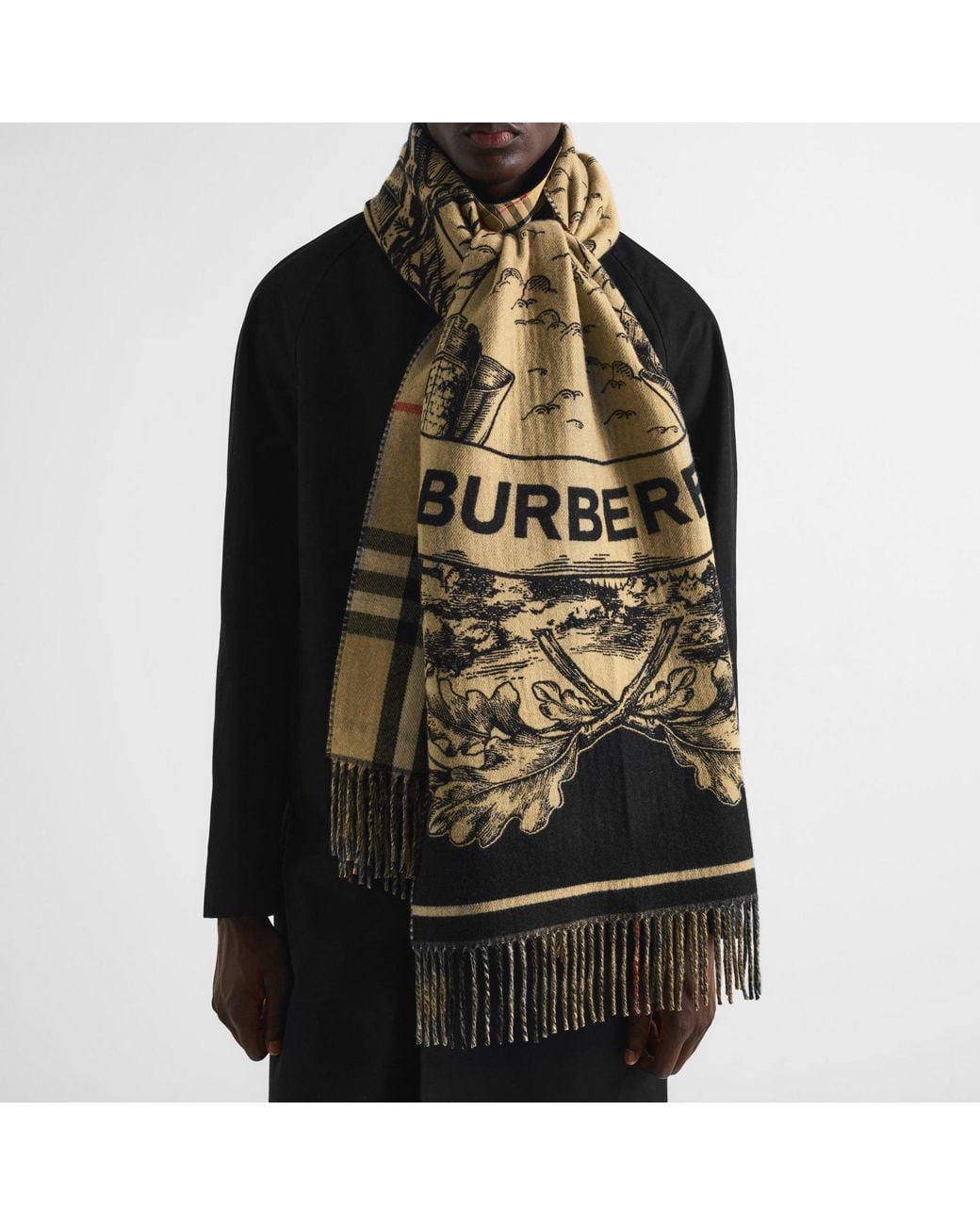 Burberry Natural Double-Sided Fringe Long Scarf