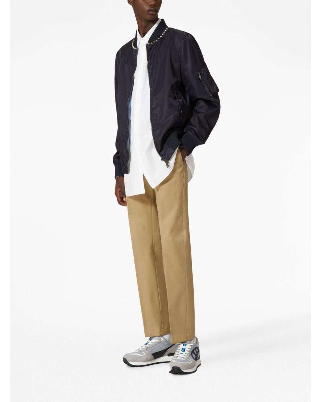 Valentino Blue Zip-Up Long-Sleeved Bomber Jacket for men