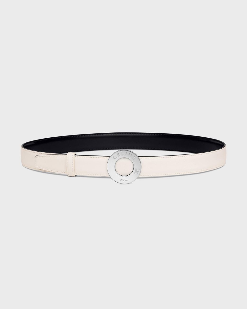 Céline White 25Mm Double-Sided Leather Belt With Disc Buckle