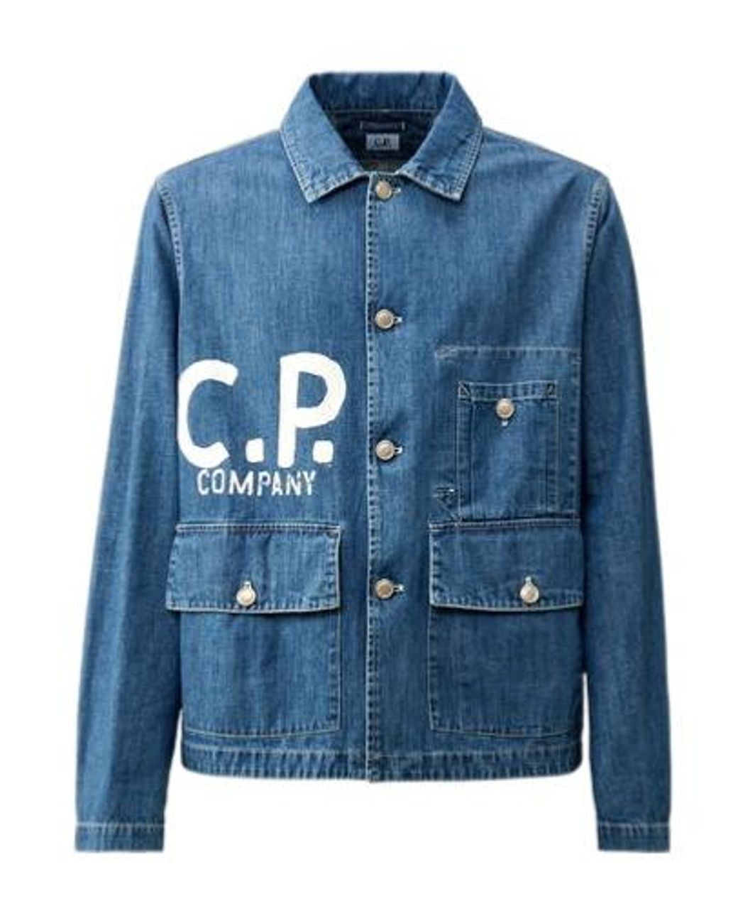 C P Company Blue Long-Sleeved Denim Coat for men
