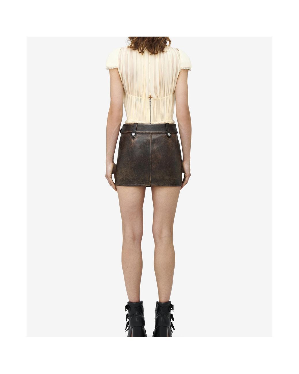 McQueen Brown Belted Leather Mini Skirt
