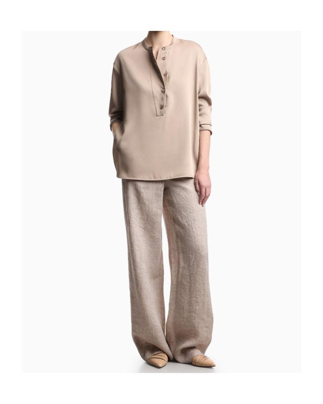 Emporio Armani Natural Long-Sleeved Crewneck Blouse