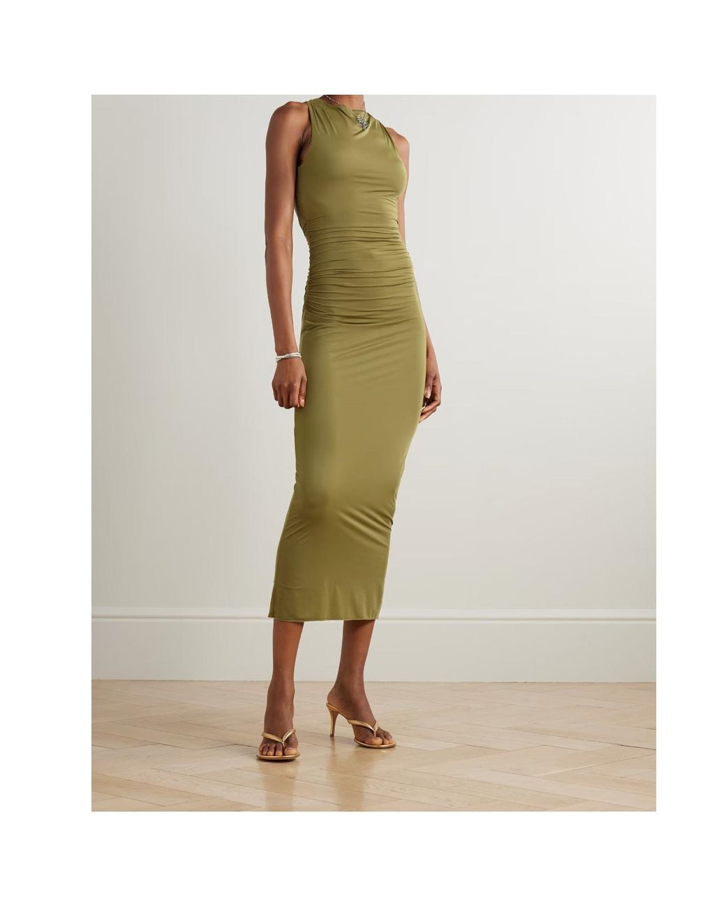 Sir Green Cascina Open-Back Gathered Stretch-Jersey Midi Dress