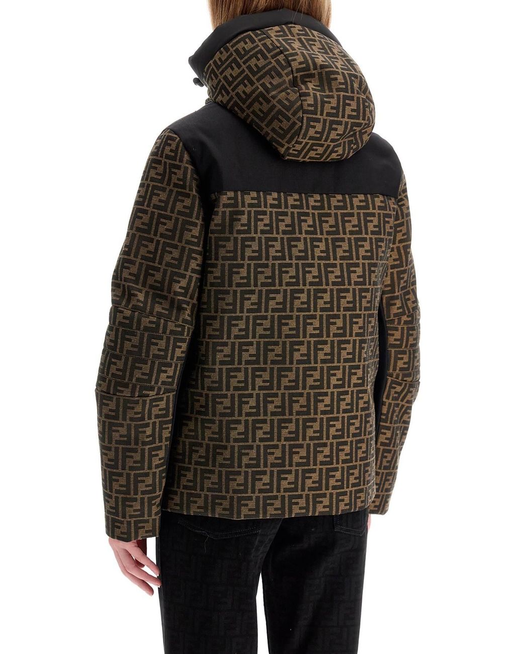 Fendi Green Ff Motif Zip-Up Hooded Jacket