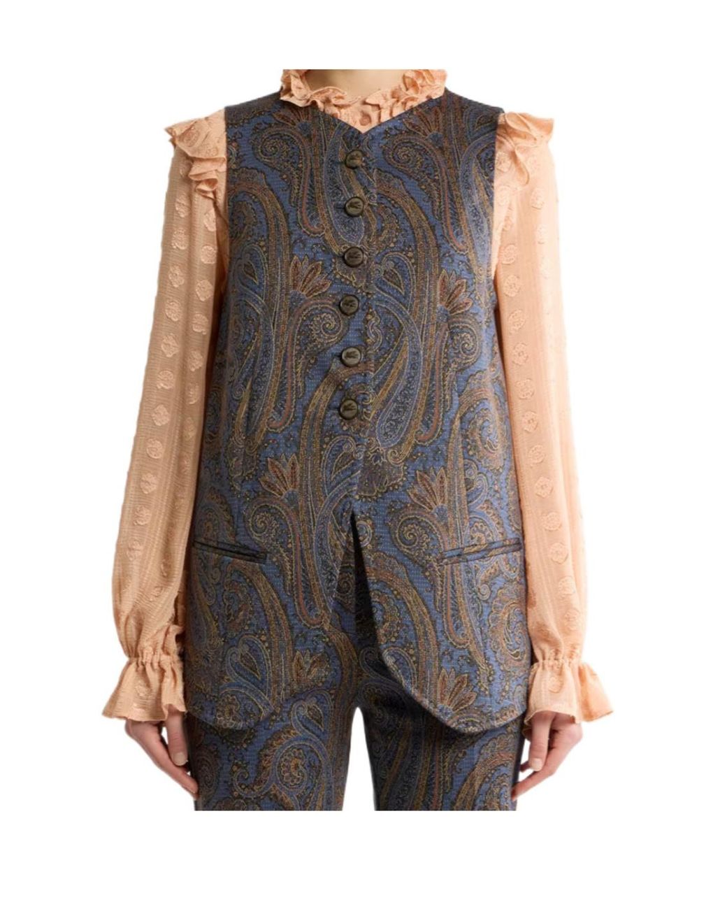 Etro Gray Paisley Motif Jacquard Waistcoat