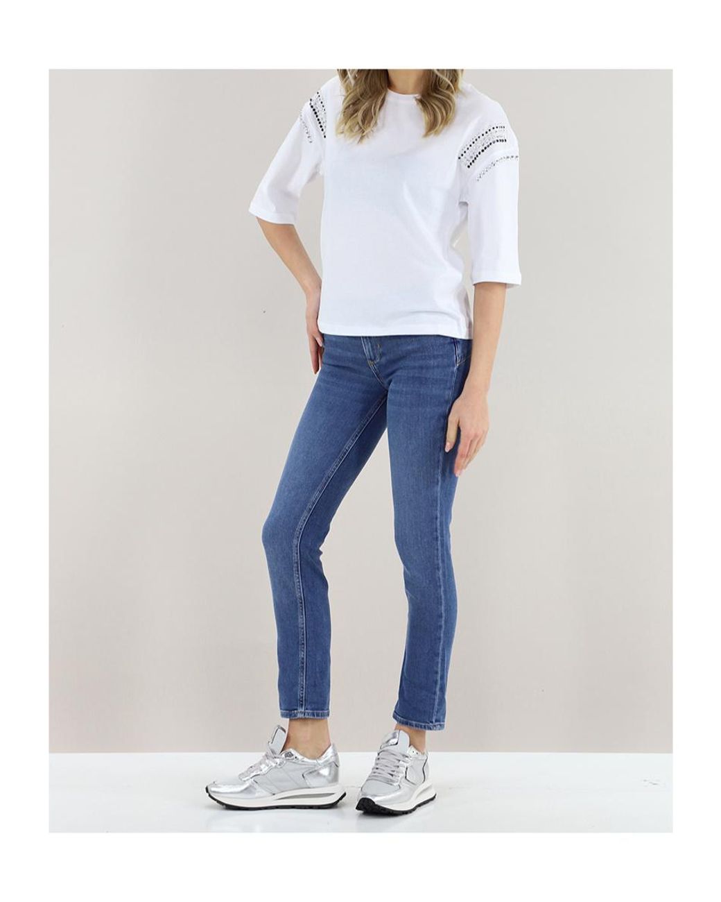 Liu Jo Blue Embellished Neckline T-Shirt